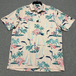 Bad Birdie Polo Golf Shirt Men's XL Performance Stretch Tropical Dolphins